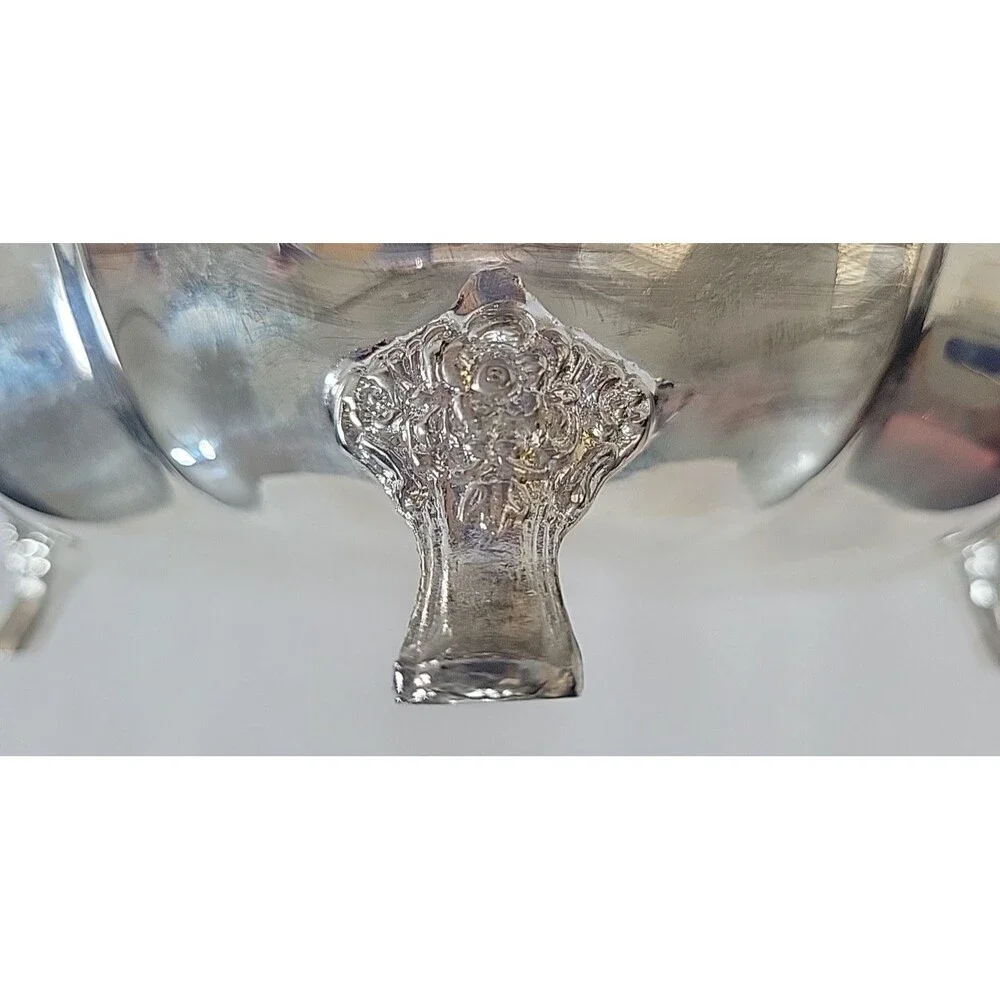 Vintage Silverplate Footed Serving Bowl Scroll Rim Candy Dish Rococo Style 11